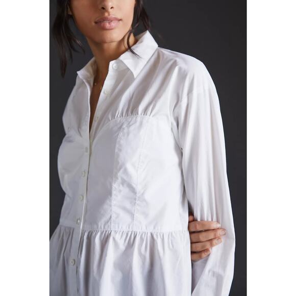 Anthropologie Maeve‎ Corset Seamed Button Down | White | SZ XSP - Picture 2 of 14